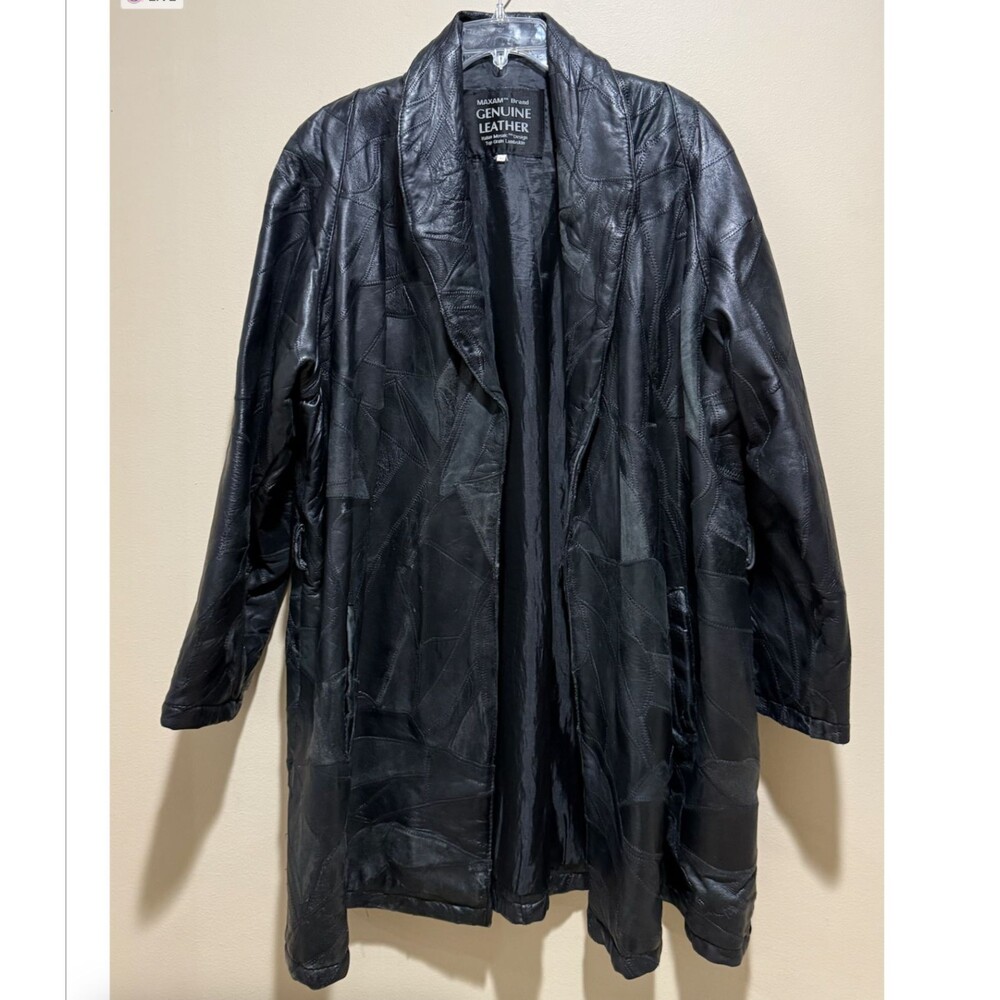 Women XL Black Italian Lambskin Leather Long Jacket Paneled Coat 90s Avant Garde